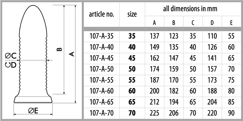 size chart for dildo apollo